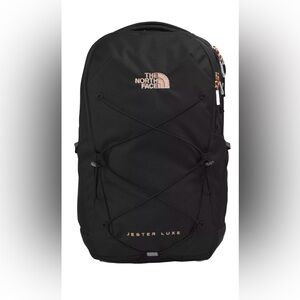 Black and rose gold metallic North Face Women’s Jester Luxe Backpack